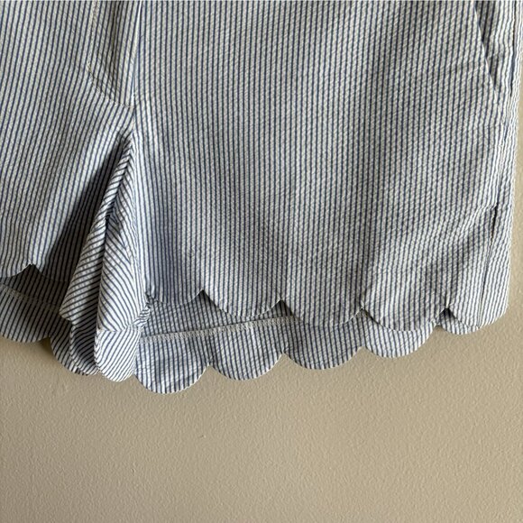 J.Crew Factory Women 12 Blue White Striped Preppy Seersucker Scalloped Shorts - Picture 3 of 9